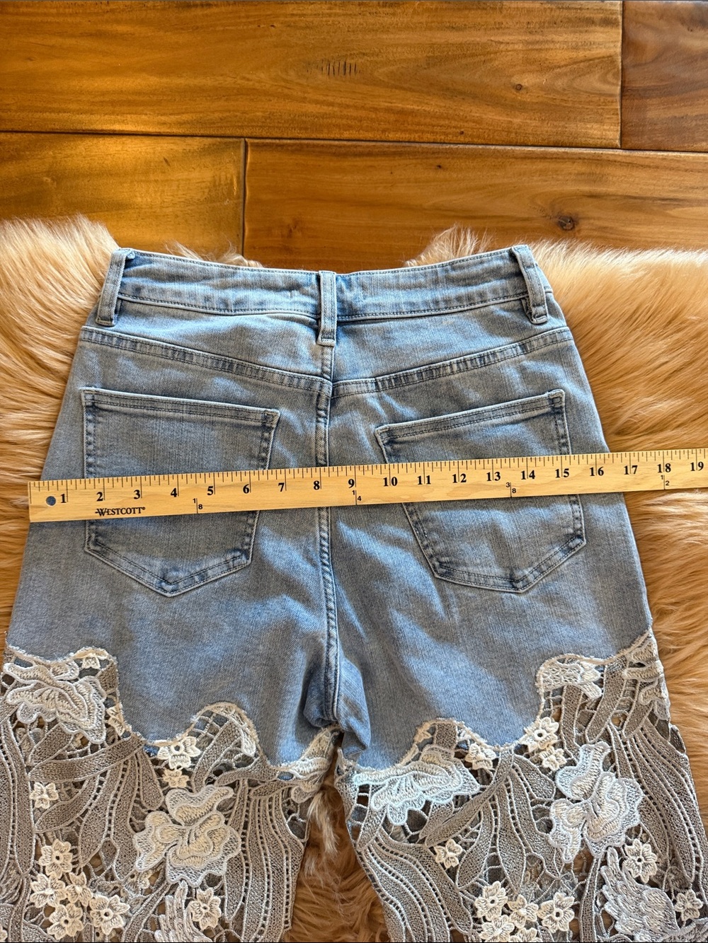 Bayeas Los Angeles Lace Panel Rhinestone Straight-Leg Jeans size 26 - Picture 11 of 15